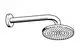 Kopfbrause von HANSA mit runder, flacher Duschfläche und einem langen, gebogenen Arm zur Wandmontage. Design für einen gleichmäßigen Wasserfluss.